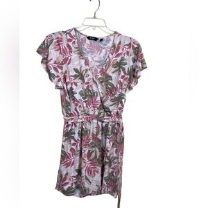 Du Jour M faux wrap romper pink floral ties at waist stretchy comfortable